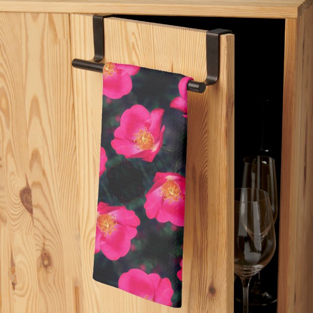 Vivid Pink Rose Petals Abstract Floral Pattern    Kitchen Towel (Thirds Fold)