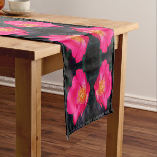 Vivid Pink Rose Petals Abstract Floral Short Table Runner