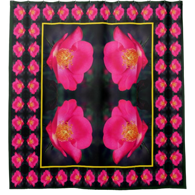 Vivid Pink Rose Petals Floral Art Pattern  Shower Curtain (Front)