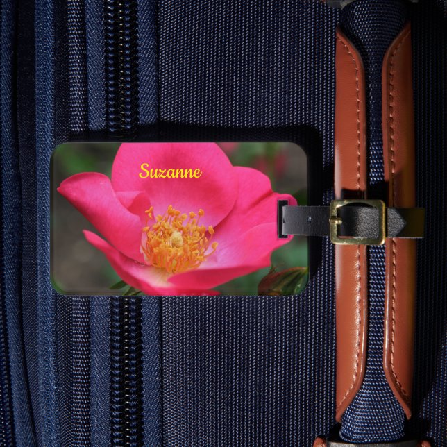 Vivid Pink Rose Petals Personalized Luggage Tag (Front Insitu 4)