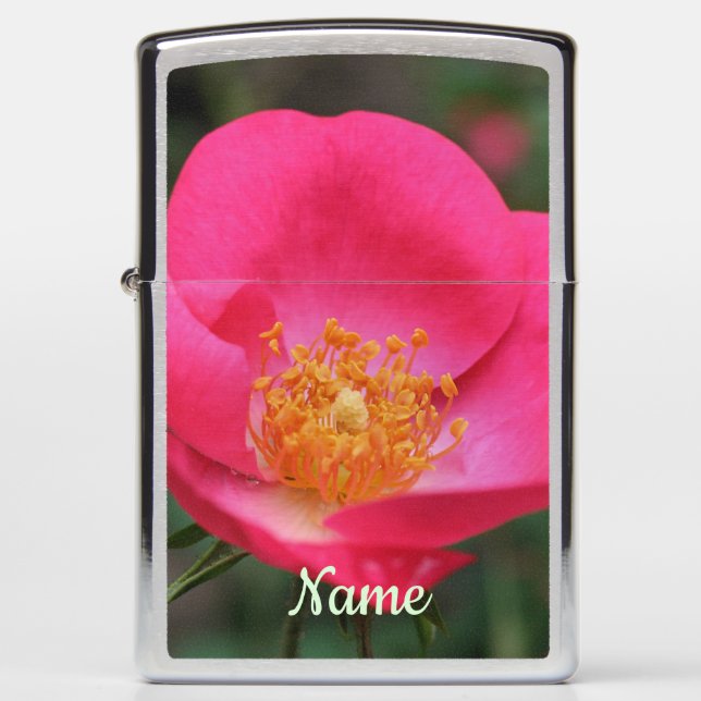 Vivid Pink Rose Petals Personalized Zippo Lighter (Front)