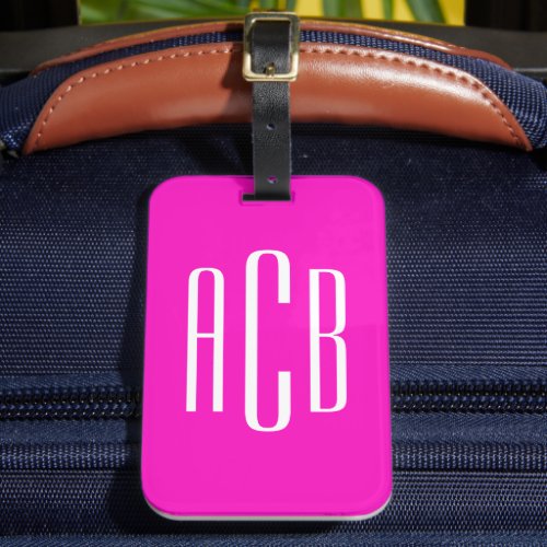 Vivid Pink Vertical Three Letter Monogram Luggage Tag