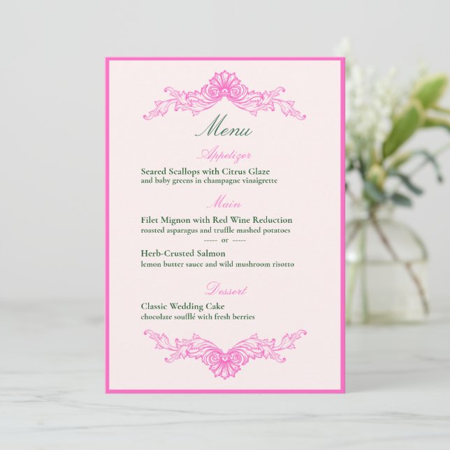 Vivid Pink Y2K Anime Gothic Cat Wedding Menu Invitation (Standing Front)