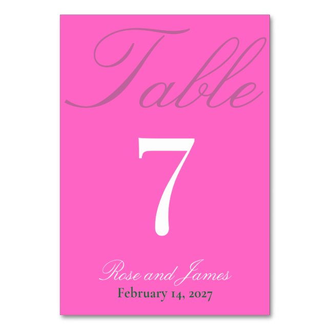 Vivid Pink Y2K Gothic Wedding Table Number (Front)