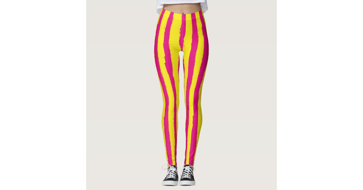 Vivid Pink & Yellow Vertical Striped Leggings