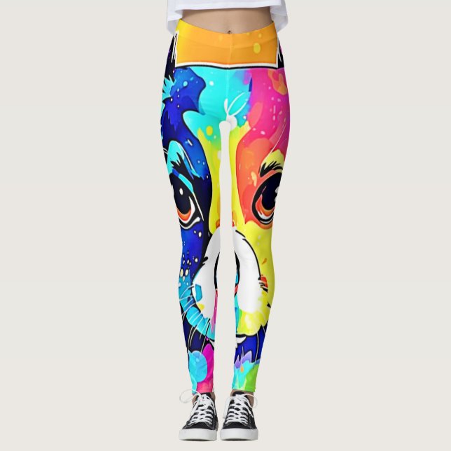 Vivid Puppy Vibes Art Design Leggings (Front)