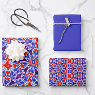 Vivid Purple, Blue, Red & White Pattern Wrapping Paper Sheets