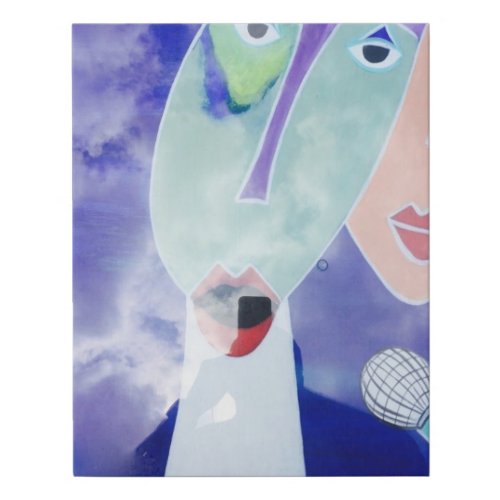 Vivid Purple Blue White Paint of a Couple Singin Faux Canvas Print