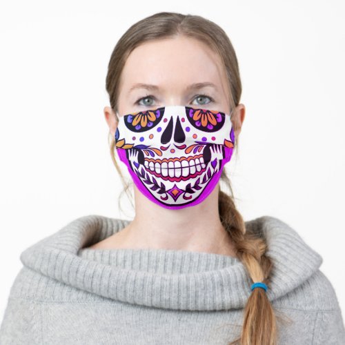 Vivid Purple Fuchsia Sugar Skull Cloth Face Mask