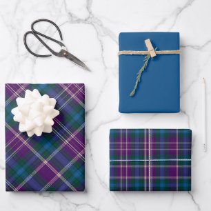 Vivid Purple, Green & Blue Plaid Wrapping Paper Sheets