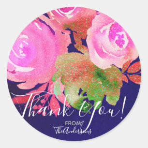 Vivid Purple Modern Spring Floral Bouquet Wedding Classic Round Sticker