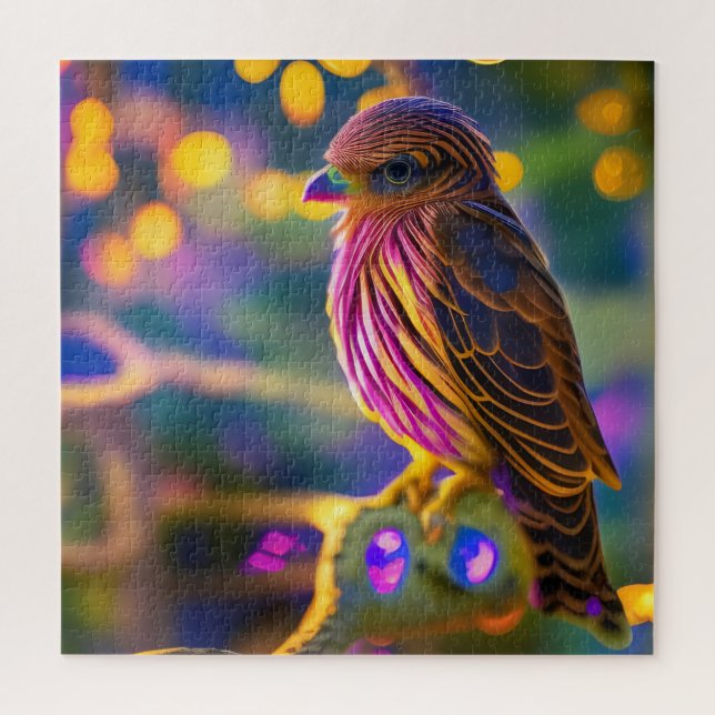 Vivid Purple Pink and Gold Finch Jigsaw Puzzle (Vertical)