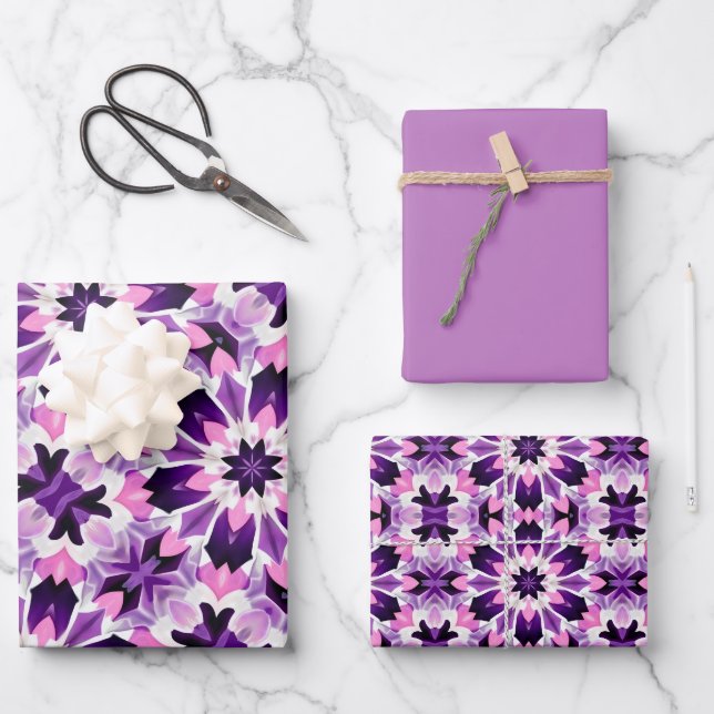 Vivid Purple, Pink & White Pattern Wrapping Paper Sheets (Front)