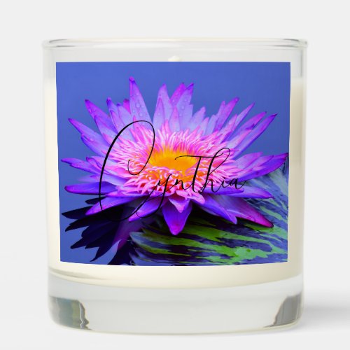 Vivid Purple Water Lily Personalized Soy Scented Candle