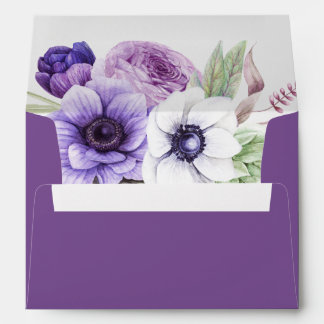 Vivid Purple with Purple Lavender White Flowers Envelope