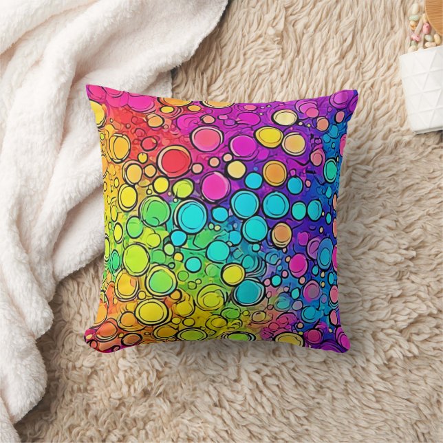 Vivid Rainbow Bubble Abstraction Throw Pillow (Blanket)