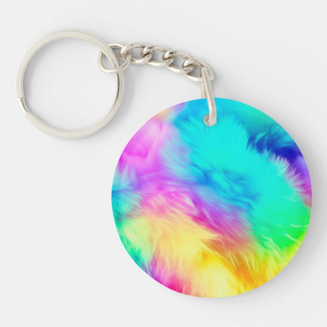 Vivid Rainbow Fluffy Fur Texture-75201 Keychain (Front)