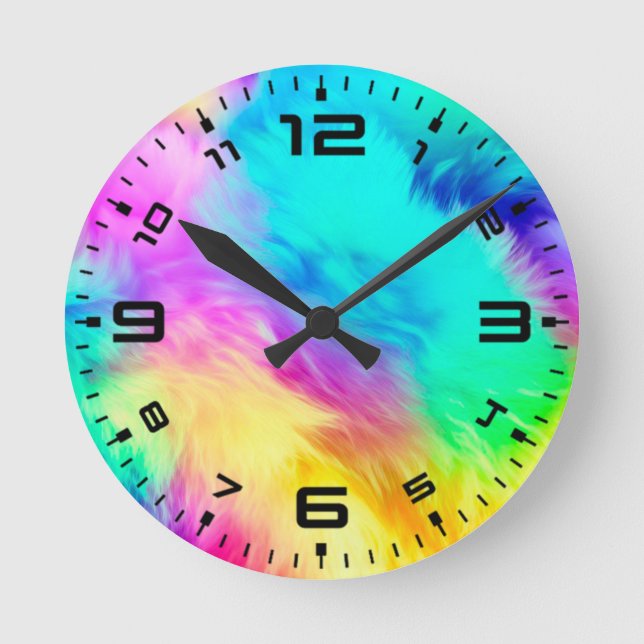 Vivid Rainbow Fluffy Fur Texture-75201 Round Clock (Front)