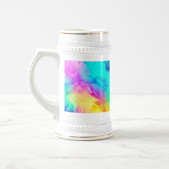 Vivid Rainbow Fluffy Fur Texture Background Design Beer Stein (Left)