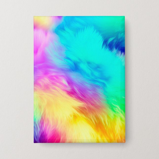 Vivid Rainbow Fluffy Fur Texture Background Design Button (Front)