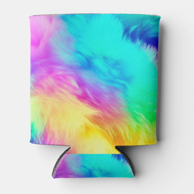Vivid Rainbow Fluffy Fur Texture Background Design Can Cooler (Front)