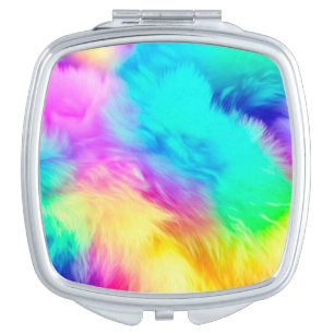 Vivid Rainbow Fluffy Fur Texture Background Design Compact Mirror