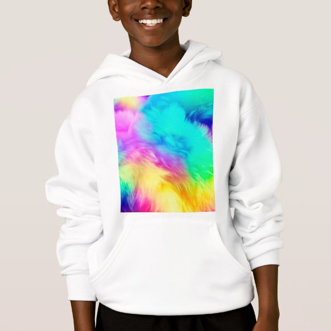 Vivid Rainbow Fluffy Fur Texture Background Design Hoodie (Front)