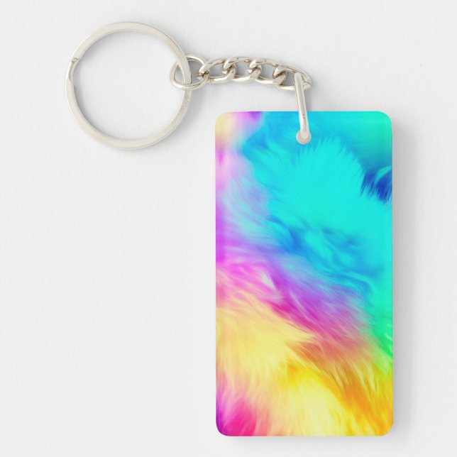 Vivid Rainbow Fluffy Fur Texture Background Design Keychain (Front)