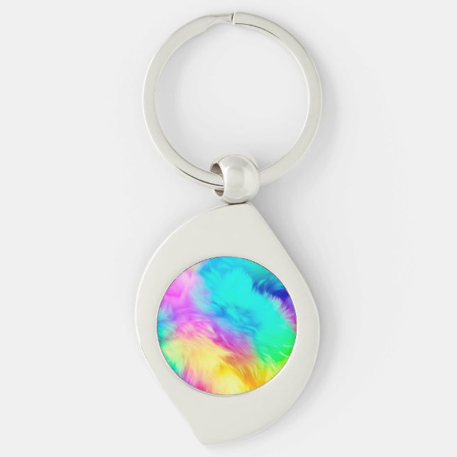 Vivid Rainbow Fluffy Fur Texture Background Design Keychain (Front)