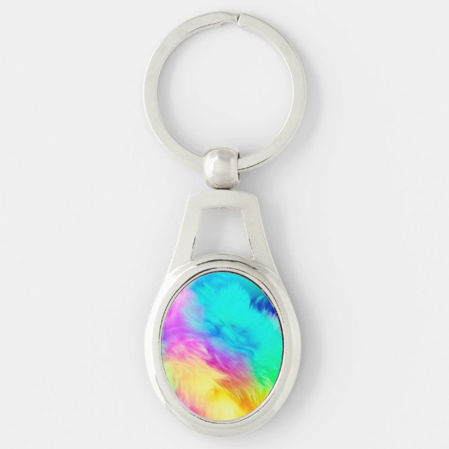 Vivid Rainbow Fluffy Fur Texture Background Design Keychain (Front)