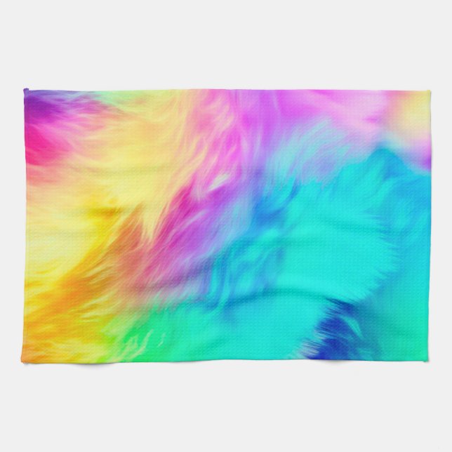 Vivid Rainbow Fluffy Fur Texture Background Design Kitchen Towel (Horizontal)
