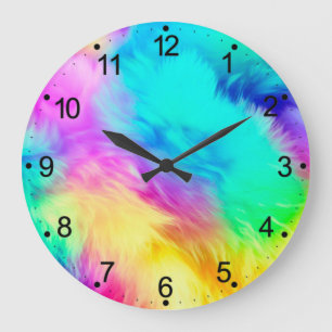 Vivid Rainbow Fluffy Fur Texture Background Design Large Clock
