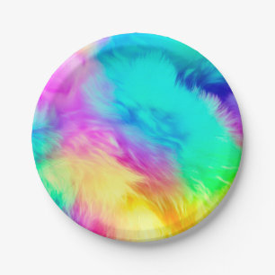 Vivid Rainbow Fluffy Fur Texture Background Design Paper Plates