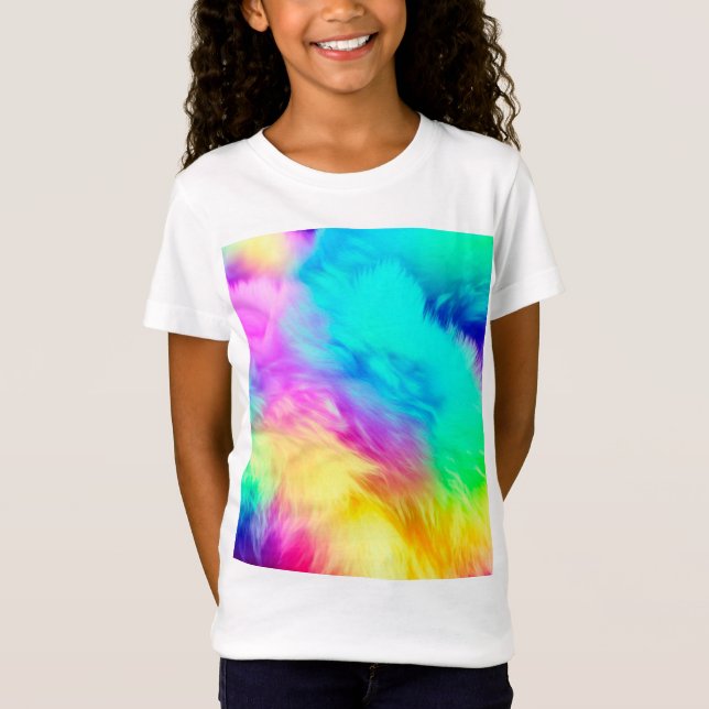 Vivid Rainbow Fluffy Fur Texture Background Design T-Shirt (Front)
