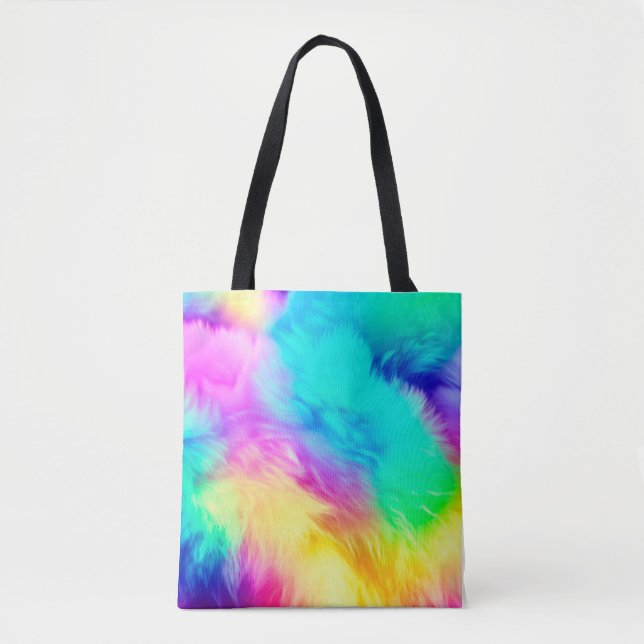 Vivid Rainbow Fluffy Fur Texture Background Design Tote Bag (Front)