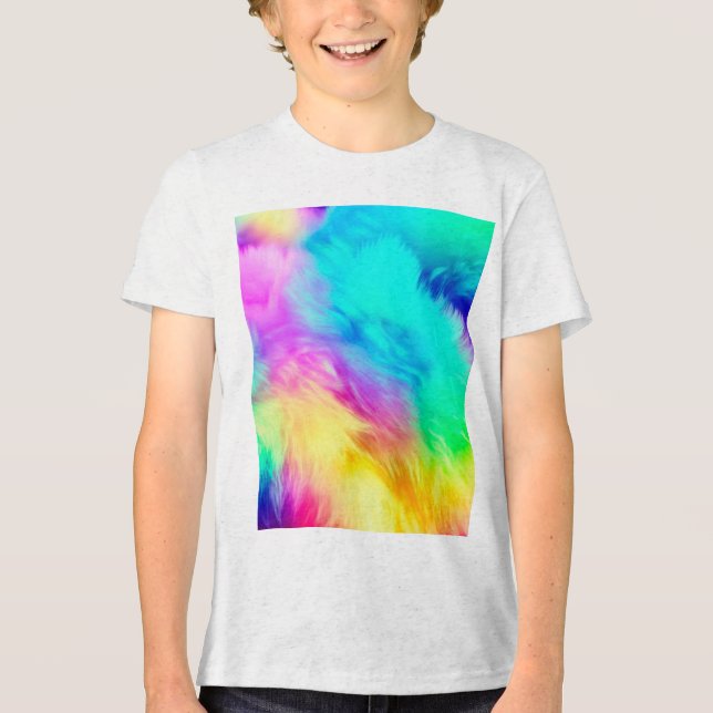 Vivid Rainbow Fluffy Fur Texture Background Design Tri-Blend Shirt (Front)