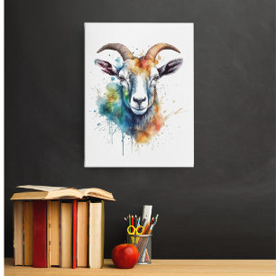 Vivid Rainbow Goat Portrait Metal Print