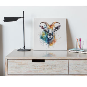 Vivid Rainbow Goat Portrait  Square Wall Clock