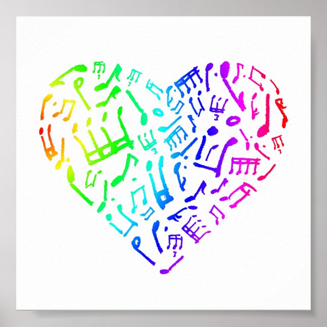 Vivid Rainbow Music Notes Heart Poster (Front)