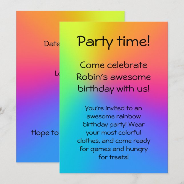 Vivid Rainbow Ombre Birthday Party Invitation  (Front/Back)