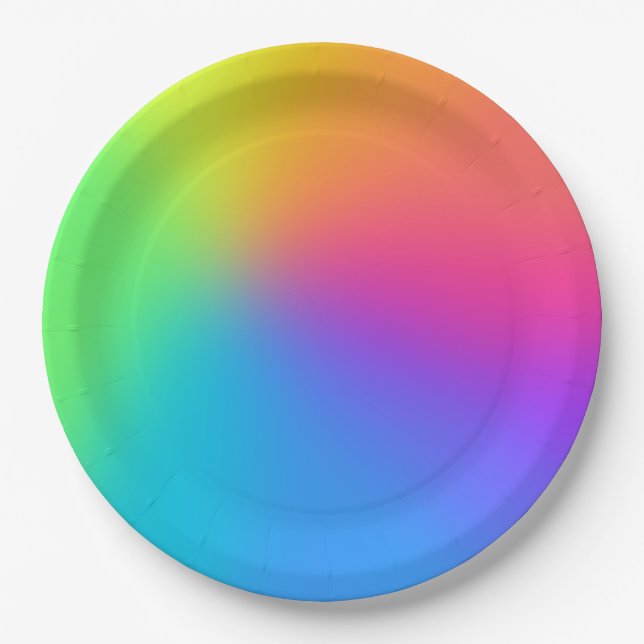 Vivid Rainbow Ombre Birthday Party Paper Plates (Front)