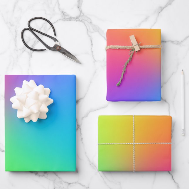Vivid Rainbow Ombre Birthday Party Wrapping Paper Sheets (Front)
