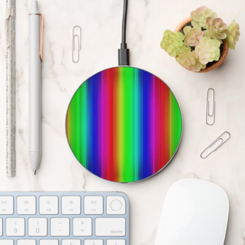 Vivid Rainbow Paint Stripe Line Pattern Wireless Charger