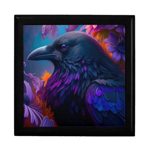 Vivid Rainbow Raven Art Wooden Keepsake Box