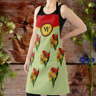 Vivid Red and Gold Lilies with Mint, Red, and Gold Apron