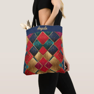 Vivid Red and Gold Textured Geometric Shapes Tote Bag