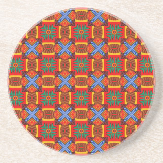 Vivid Red Blue and Green Tiled Pattern2 Drink Coaster (Front)
