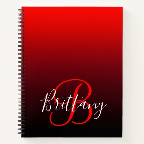 Vivid Red Burgundy and Black Ombre Monogram Notebook