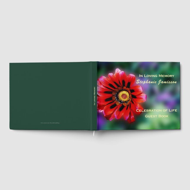 Vivid Red Flower Gazania, Celebration of Life Guest Book (Full)