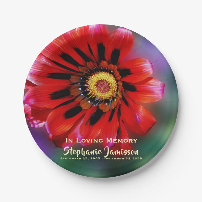 Vivid Red Flower Gazania Celebration of Life Paper Paper Plates (Front)